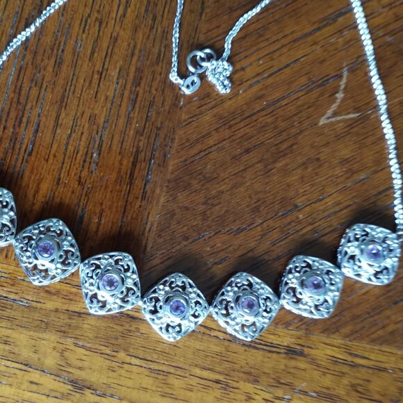 New 925 Sterling Silver and Purple Amethys18.5" Choker Necklace - Picture 4 of 9